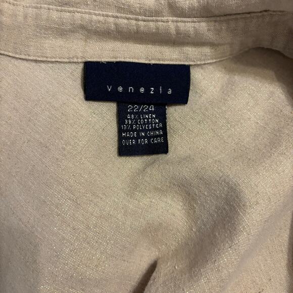 Venezia Linen Cotton short sleeve tan top 22/24 - Picture 9 of 10